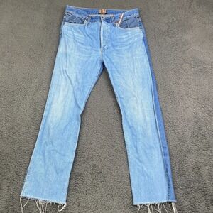 Jean Atelier Womens High Rise Button Fly Raw Hem Two Tone Denim Size 29
